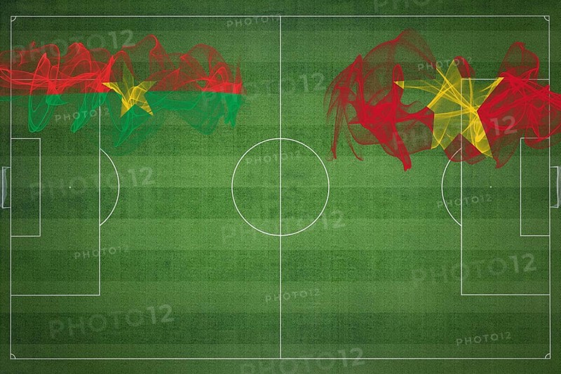 Burkina Faso vs Vietnam Soccer Match, national colors, national flags, soccer field, football game, Competition concept, Copy space