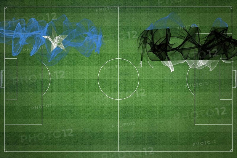 Somalia vs Estonia Soccer Match, national colors, national flags, soccer field, football game, Competition concept, Copy space