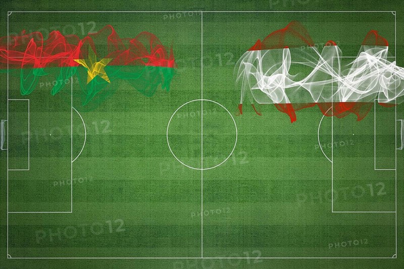 Burkina Faso vs Austria Soccer Match, national colors, national flags, soccer field, football game, Competition concept, Copy space