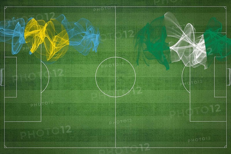 Palau vs Nigeria Soccer Match, national colors, national flags, soccer field, football game, Competition concept, Copy space