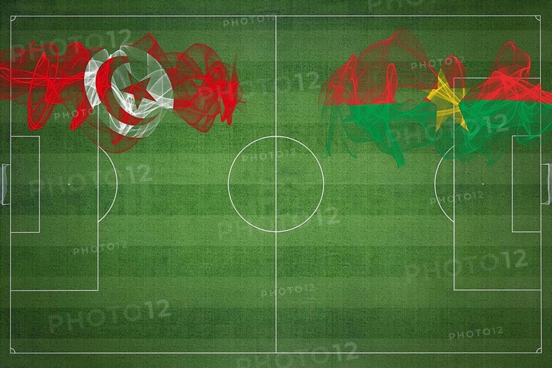 Tunisia vs Burkina Faso Soccer Match, national colors, national flags, soccer field, football game, Competition concept, Copy space