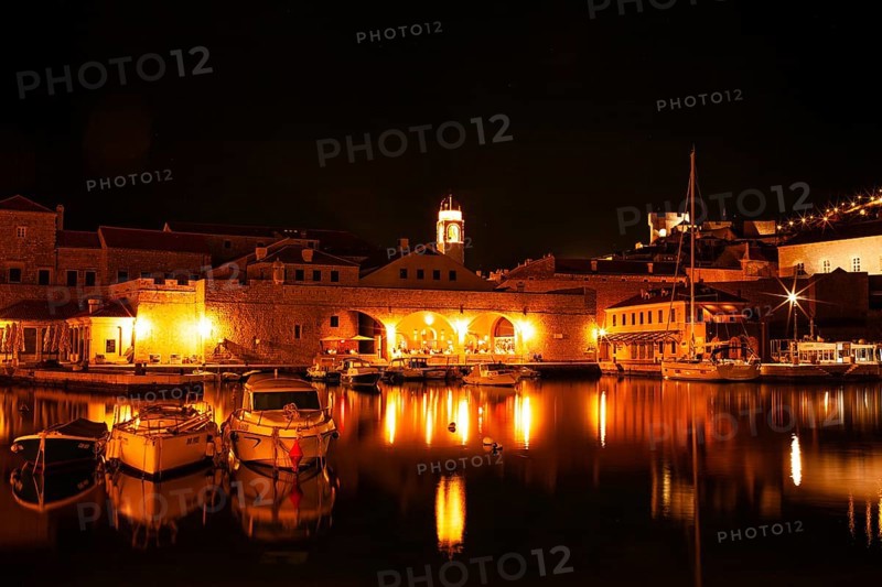 Old harbour of Dubrovnik, night shot, Dubrovnik, Dalmatia, Croatia, Europe