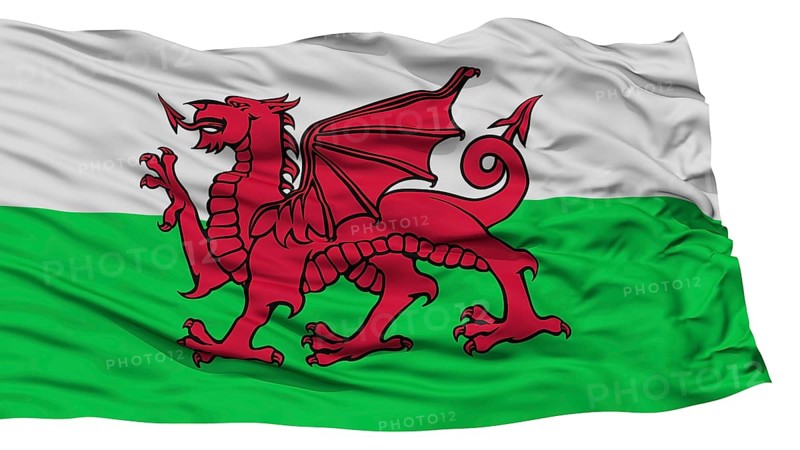 Isolated Wales Flag, Waving on White Background, High Resolution