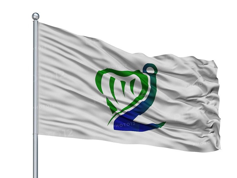 Coast Guard Ireland Flag On Flagpole, Isolated On White Background