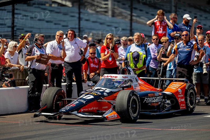 INDYCAR driver, JACK HARVEY (30) of Bassingham, England, brings his Rahal Letterman Lanigan Racing Honda car in for a pit stop during the Pit Stop Competition at the Indianapolis Motor Speedway in Indianapolis, IN, USA, North America