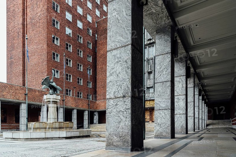 Oslo, Norway, August 11, 2019: Oslo City Hall. It houses the city council. It is the seat of the ceromony of Nobel Peace Prize every year, Europe