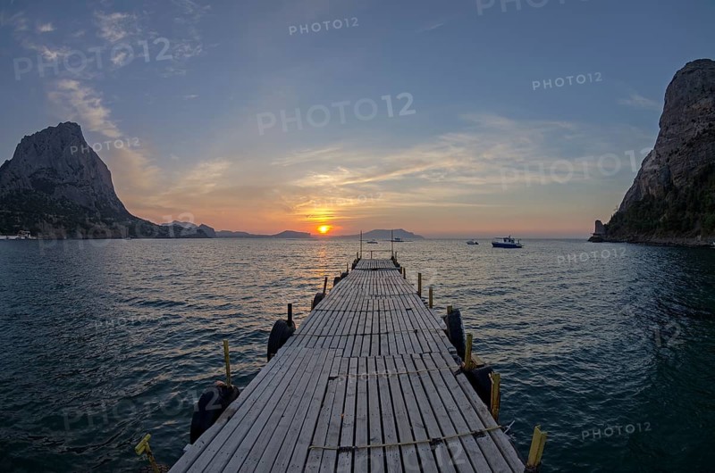Small boat harbor at dawn. Crimea