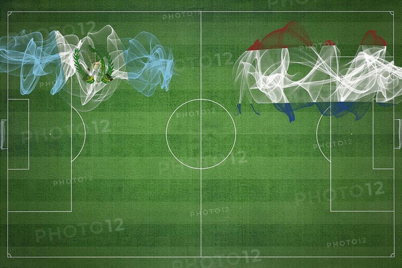 Guatemala vs Netherlands Soccer Match, national colors, national flags, soccer field, football game, Competition concept, Copy space