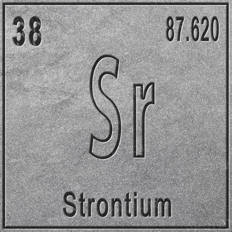 Strontium chemical element, Sign with atomic number and atomic weight, Periodic Table Element, silver background