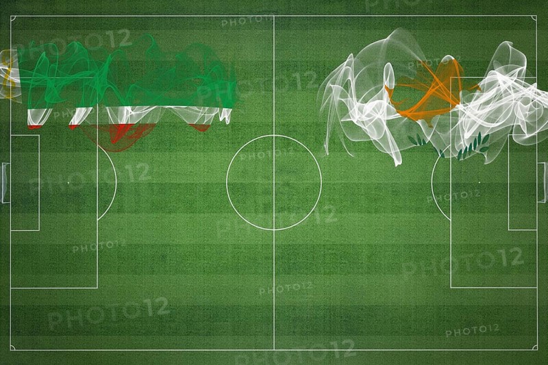 Chechnya vs Cyprus Soccer Match, national colors, national flags, soccer field, football game, Competition concept, Copy space