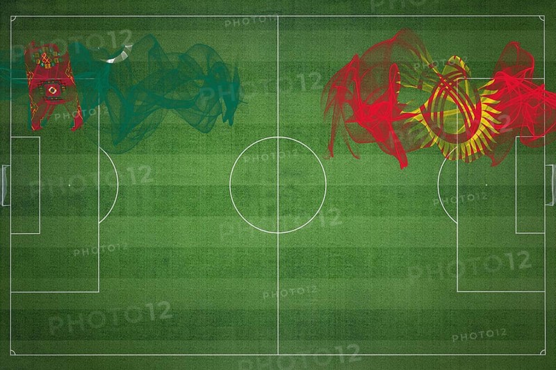Turkmenistan vs Kyrgyzstan Soccer Match, national colors, national flags, soccer field, football game, Competition concept, Copy space