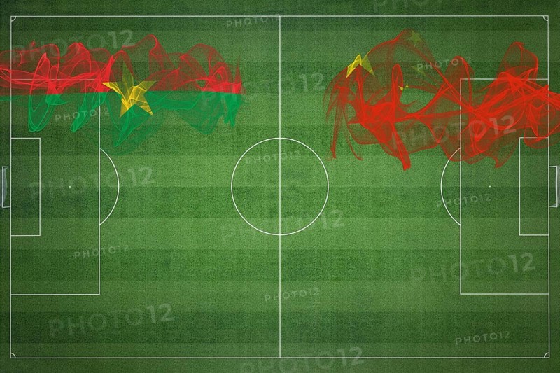 Burkina Faso vs China Soccer Match, national colors, national flags, soccer field, football game, Competition concept, Copy space