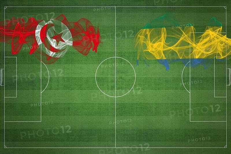 Tunisia vs Gabon Soccer Match, national colors, national flags, soccer field, football game, Competition concept, Copy space