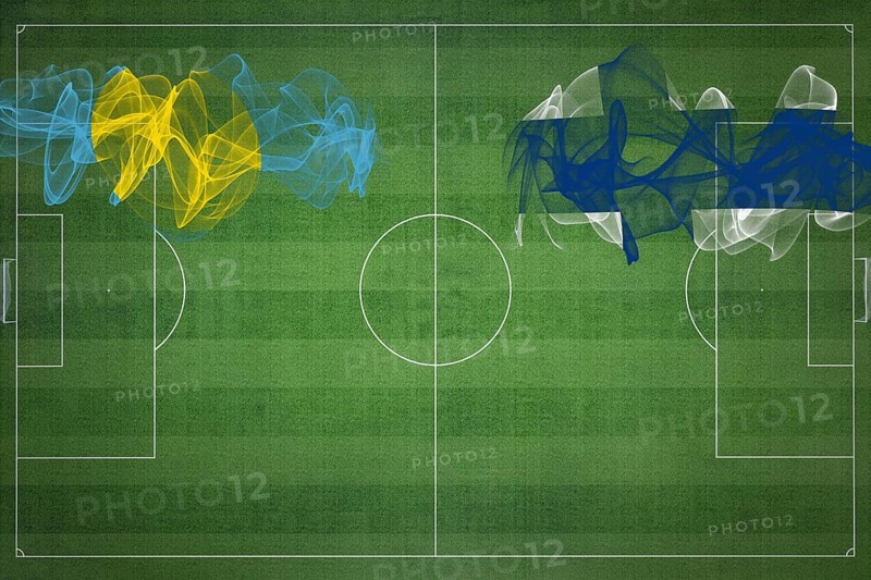 Palau vs Finland Soccer Match, national colors, national flags, soccer field, football game, Competition concept, Copy space