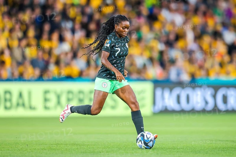 BRISBANE, AUSTRALIA, JULY 27: Ifeoma ONUMONU of Nigeria as Australia plays Nigeria at the FIFA Women's World Cup Australia New Zealand 2023 at Brisbane Stadium on July 27, 2023