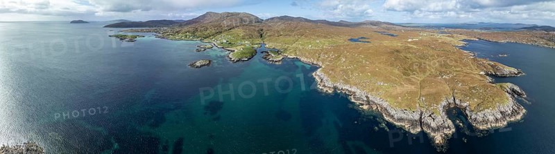 View to Earsairidh, Panorama, Drone image, East coast of Barra, Hebrides, Scotland, Great Britain