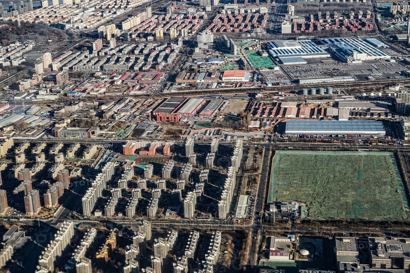 Beijing, China skyline as seen from an airplane. Shooting Location: China, Beijing