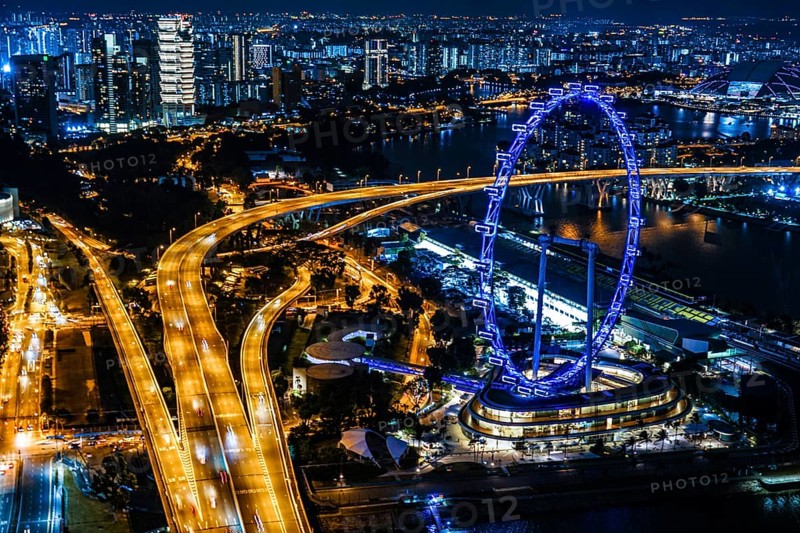 Marina Bay Sands night view from the observatory Singapore. Shooting Location: Singapore