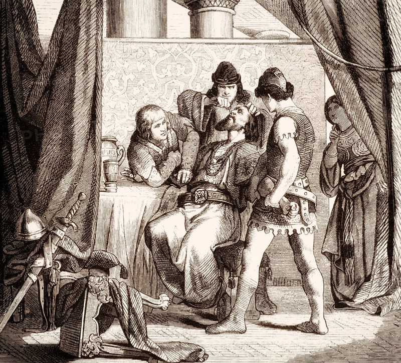 Adaloald, 602–628, the Lombard king of Italy from 616 to 626, being forced to drink poison