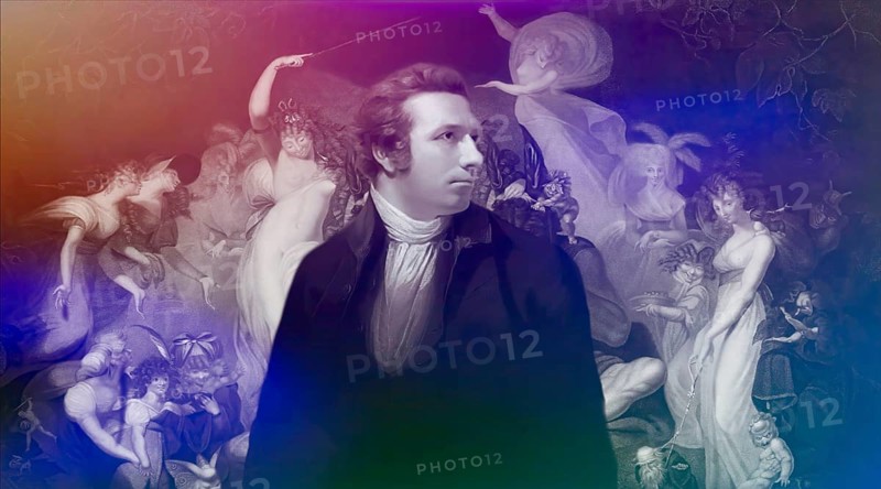 Henry Fuseli or Johann Heinrich Füssli, 1741 – 1825, Swiss painter, draughtsman and writer, digitally edited after Northcote, 1778, Titania and Bottom, scene from Midsummer Nights Dream, by William Shakespeare
