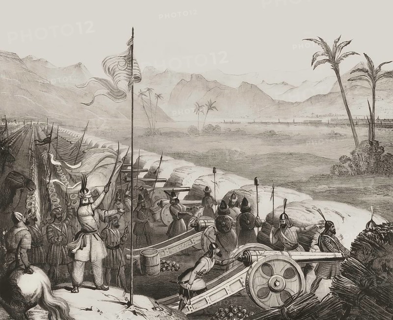 The defensive wall with field artillery cannons of the Sikh Empire, Battle of Ferozeshah, First Anglo-Sikh War, 1845