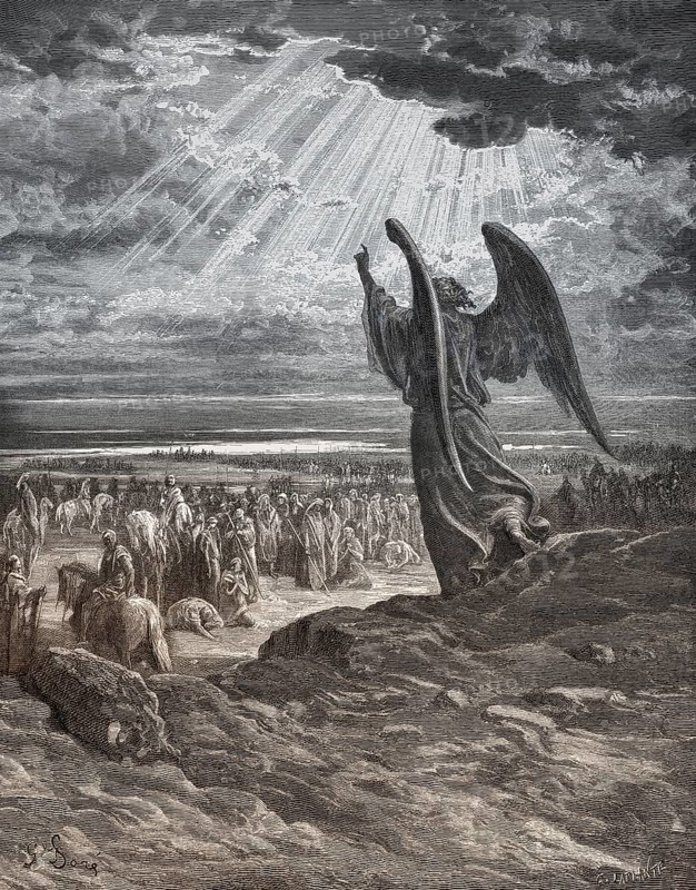 An angel appears to the Israelites, Old Testament, Gustave Doré, 1863
