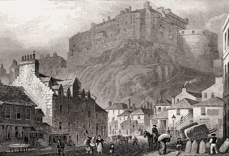 Edinburgh castle from the Vennel, Scotland, 19th century, from Modern Athens by Th. H. Shepherd