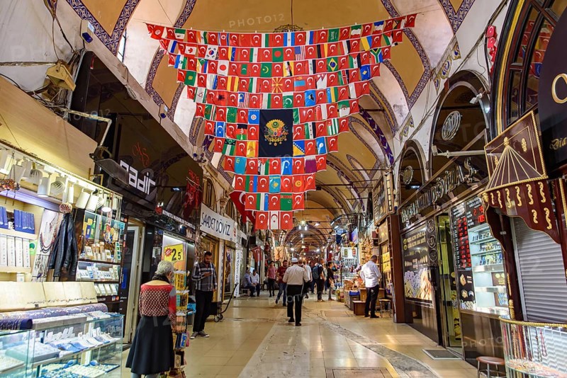 Shops inside Grand Bazaar in Istanbul, one of the largest and oldest covered markets in the world
