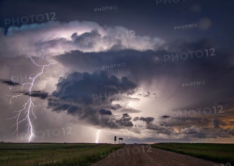 Major lightning Saskatchewan storm in summer rural Canada