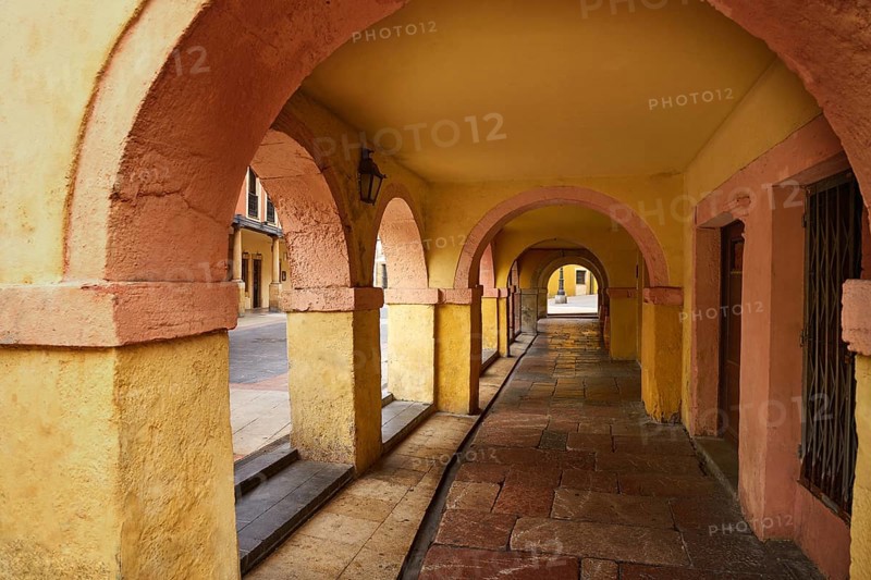 Oviedo arcades facades in Asturias of Spain