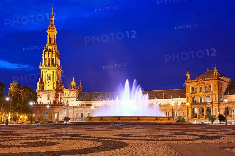 Seville Sevilla Plaza de Espana at sunset in Andalusia Spain square