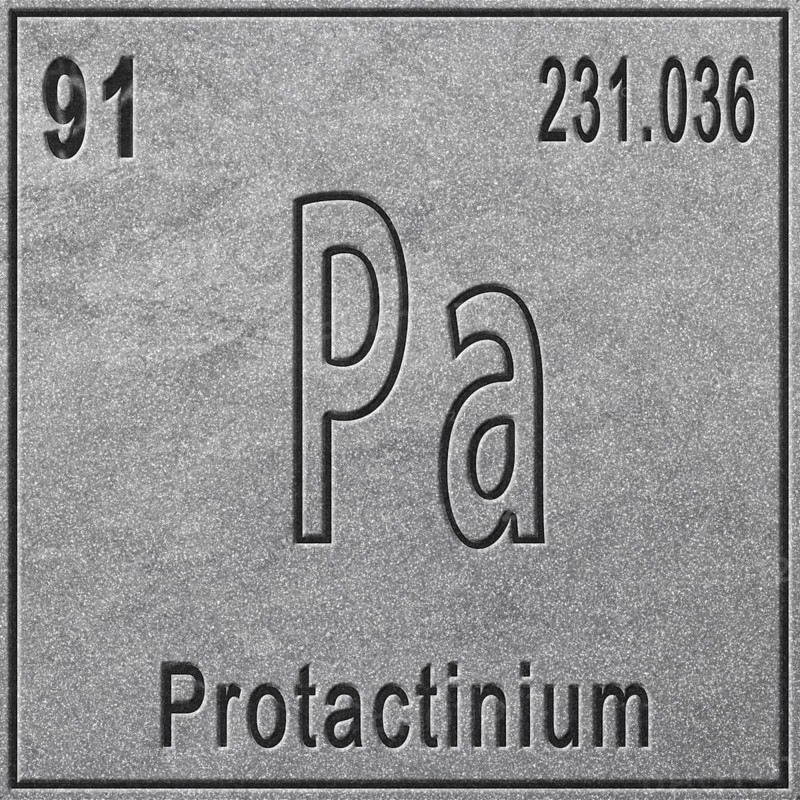 Protactinium chemical element, Sign with atomic number and atomic weight, Periodic Table Element, silver background