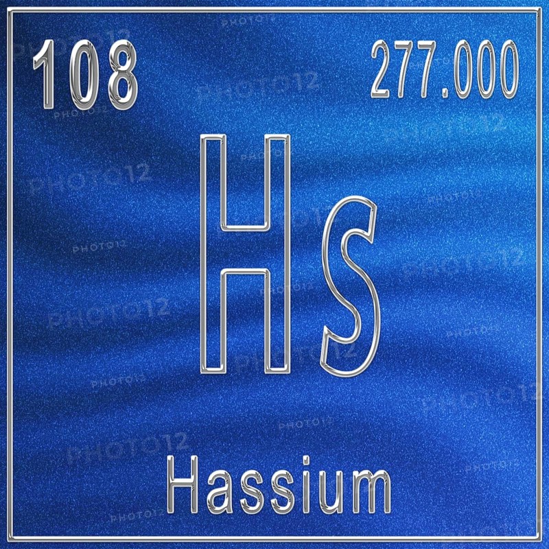 Hassium chemical element, Sign with atomic number and atomic weight, Periodic Table Element