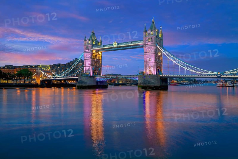 London Tower Bridge sunset on Thames river in England