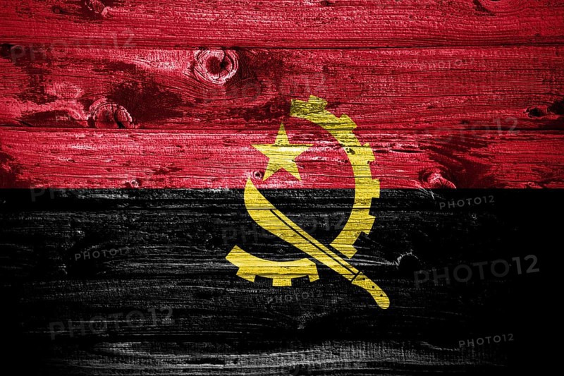 Angola flag on wooden planks background wood flag
