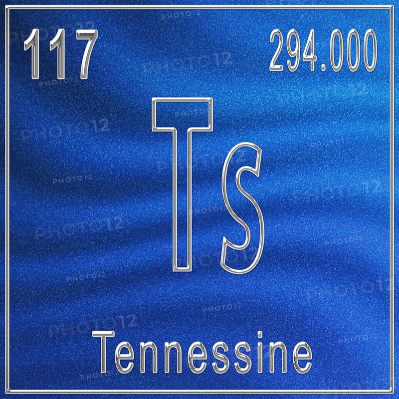 Tennessine chemical element, Sign with atomic number and atomic weight, Periodic Table Element