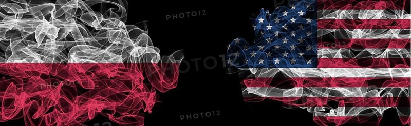 Flags of Poland and USA on Black background, Poland vs USA Smoke Flags