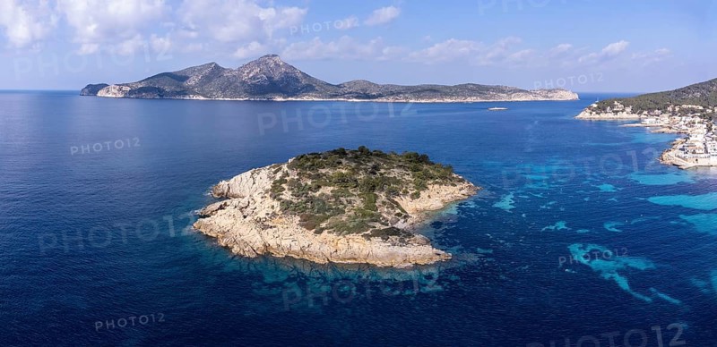 Es Pantaleu and Dragonera island, Sant Elm, andratx coast, Majorca, Balearic Islands, Spain, Europe