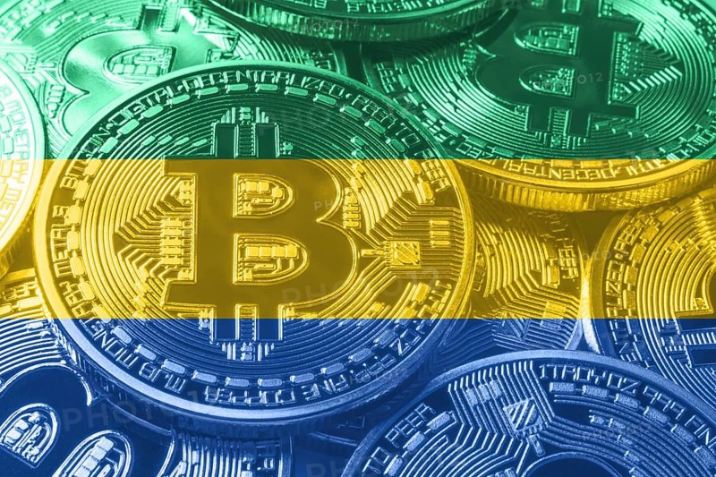 Gabon bitcoin flag, national flag cryptocurrency concept black background