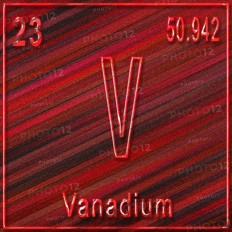 Vanadium chemical element, Sign with atomic number and atomic weight, Periodic Table Element