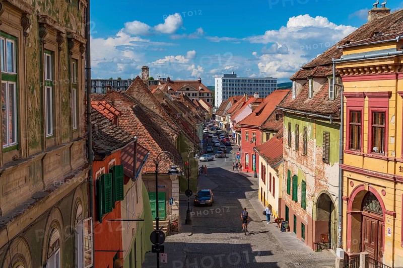 Street view of Sibiu, Transylvania, Romania, Europe