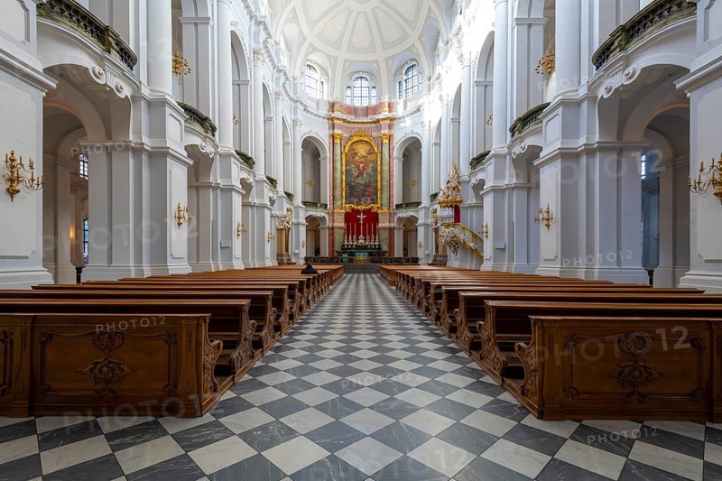 Interior view of St Trinitatis Cathedral, altar, nave, Dresden, Free State of Saxony, Germany, Europe