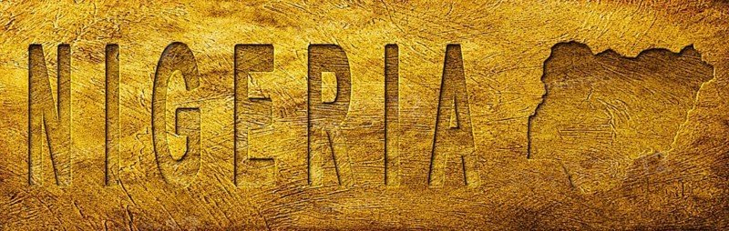 Nigeria Map and Text on Grunge Gold Texture