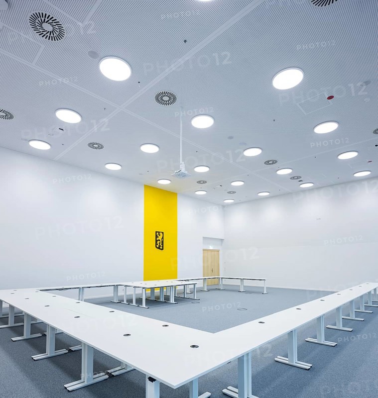 The two divisions, Urban Development, Construction, Transport and Real Estate and Environment and Climate, Law and Order, with their offices, as well as the Office for Economic Development, will move into the new administrative building of the state capital of Dresden. The Lord Mayor and parts of his department will also use space in the City Forum for the duration of the refurbishment of the New Town Hall. Committee room, Dresden, Saxony, Germany, Europe