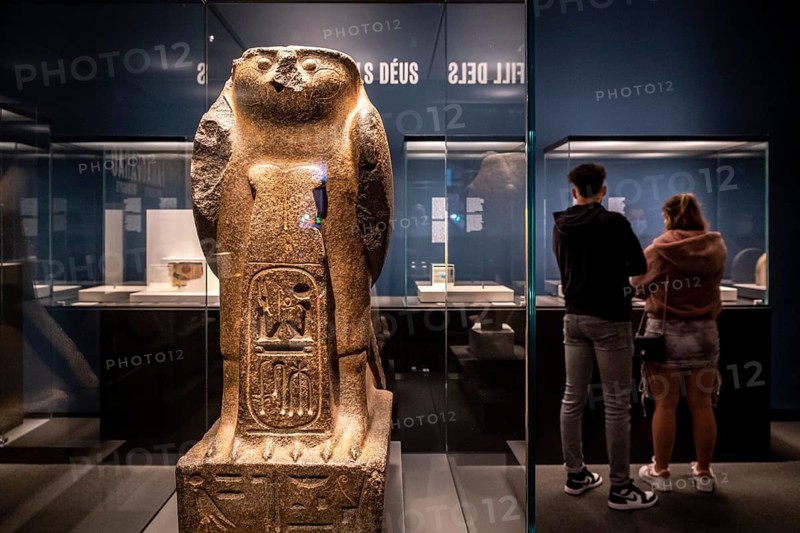 Statue of the god Re-Horakhty, granite, Dynasty XIX, reign of Rameses II, 1279-1213 BC, Tell el -Maskhuta, Egypt, (Centre Cultural La Caixa, Palma), collection of the British Museum, Africa