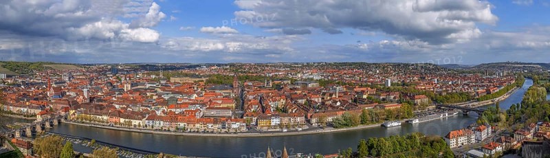 Panoramic view of Wurzburg from Marienberg Fortress, Germany, Europe