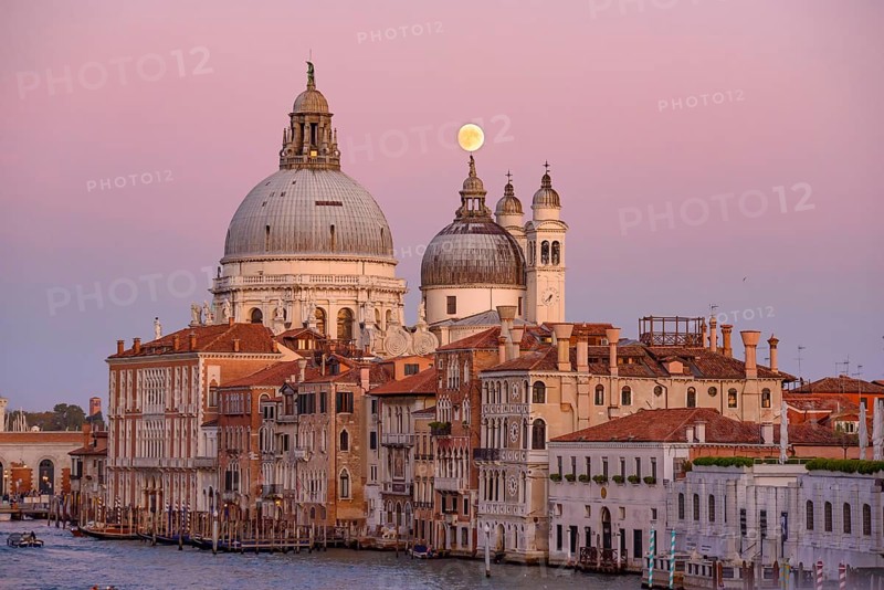 Sunset view of Basilica di Santa Maria della Salute (Saint Mary of Health), a Catholic church in Venice, Italy, Europe
