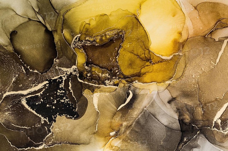 Alcohol ink painting with brown and beige colors with gold metallic glitter