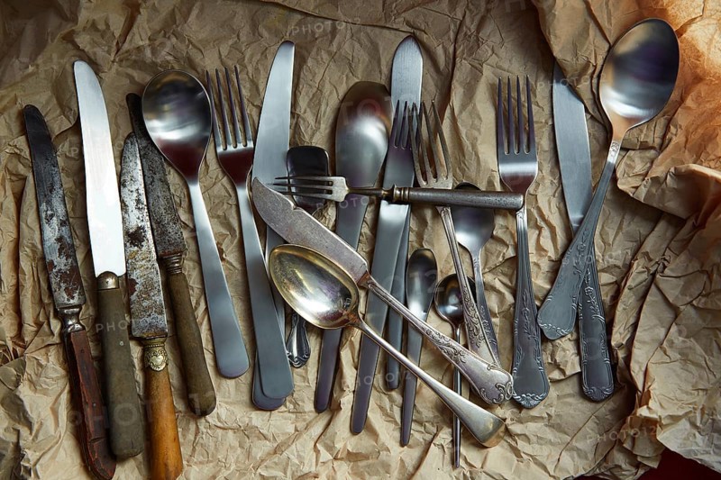 Cutlery silverware vintage antiques from second hand market