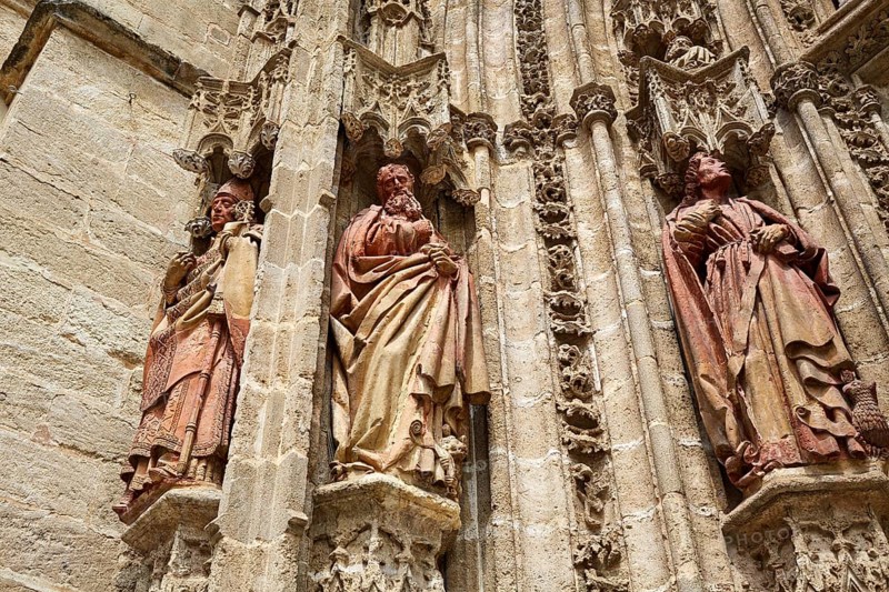 Seville cathedral facade in Constitucion avenue of Sevilla Andalusia Spain